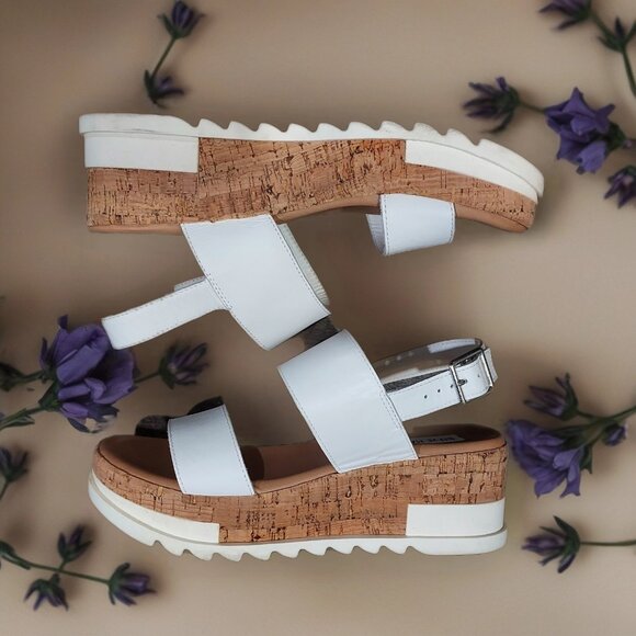 Steve Madden Brenda Thick Strap Platform Sandal Shoe White Size 8 Leather - Picture 3 of 10